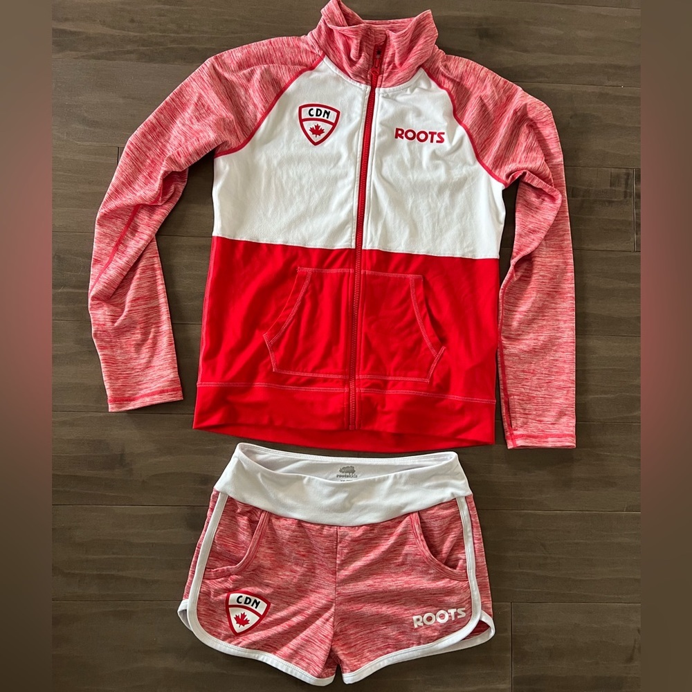 ROOTS Canada Olympics performance red jacket and shorts XXL